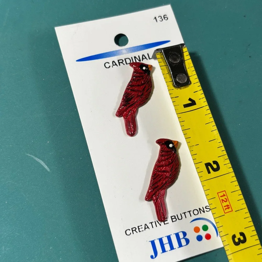 JHB Creative Buttons Cardinal Red Bird Novelty Shank Buttons 1 1/4 Inch 2 Count